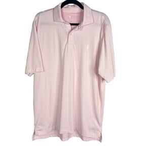 F&G Tech Mens Medium M Light Pink White Pencil Striped Short Sleeve Polo Shirt